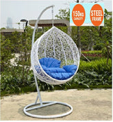 White and Blue  Hanging Swing Cushion Egg Chair Outdoor Swing
